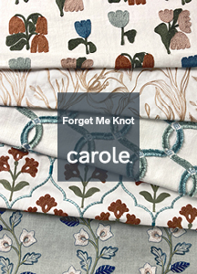 Carole Fabrics Fall 2024 Collection: Forget Me Knot sample book of embroidered fabrics